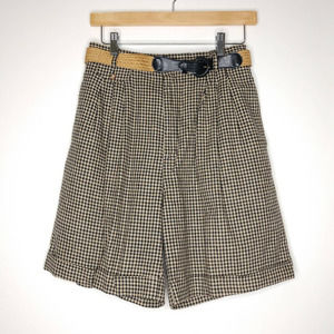 Vintage 90's Plaid Shorts with Belt Cottage Core Waist is 26" Black Cream